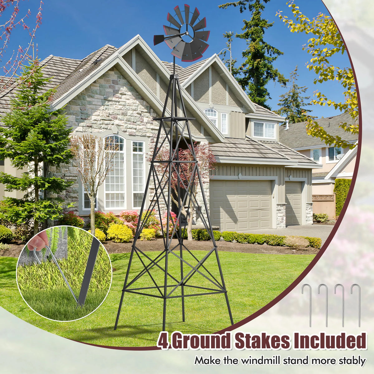 8 ft Ornamental Windmill with 4 Support Legs Gray W29622