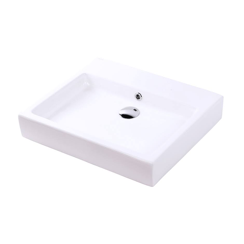 White Rectangular Wall Mount Bathroom Sink with Overflow T64085