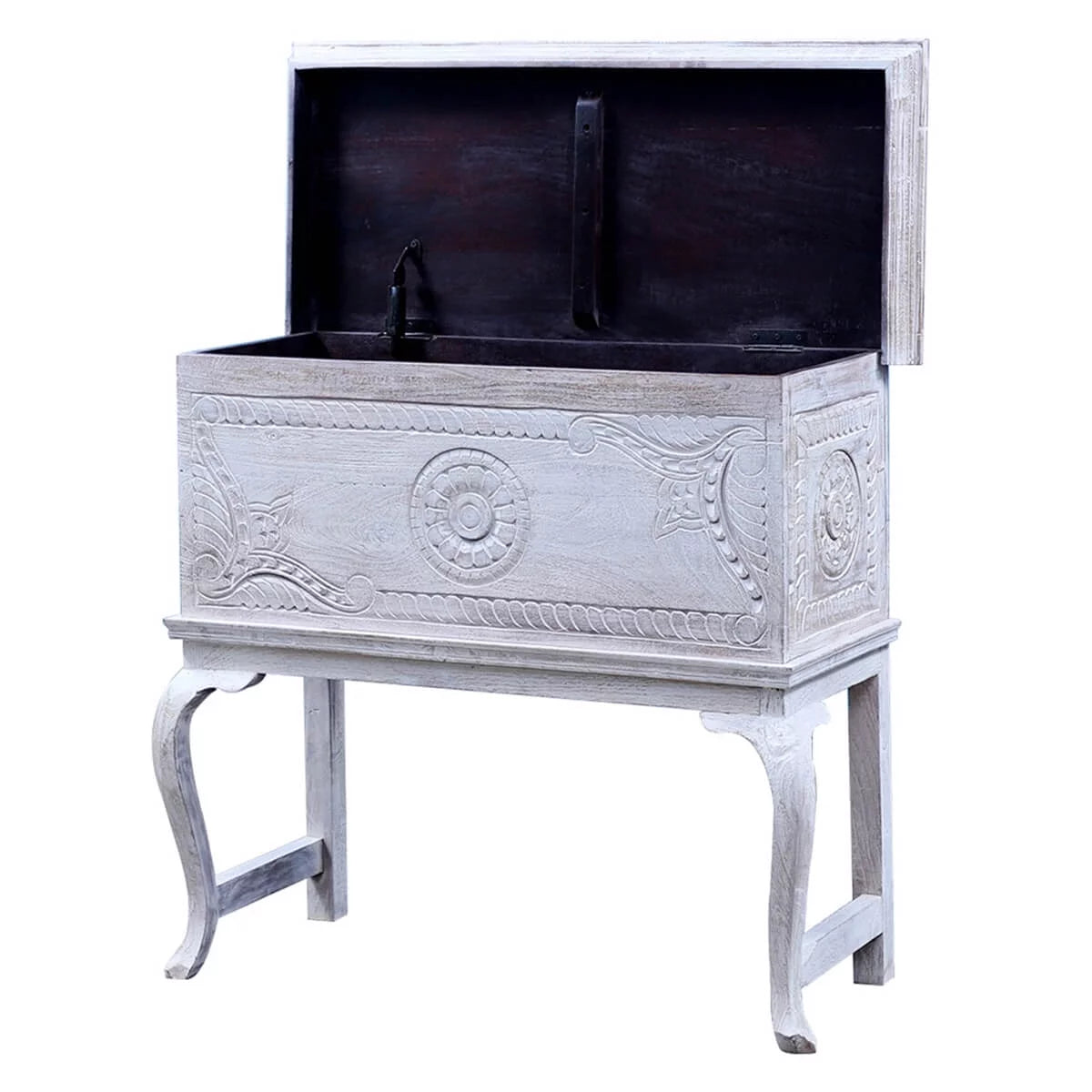 Reclaimed Wood Hand Carved Console Table U199