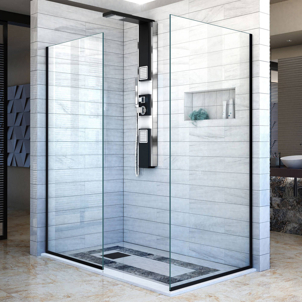 Frameless Shower Screens 30 in. W x 72 in. H Each, Satin Black R17222