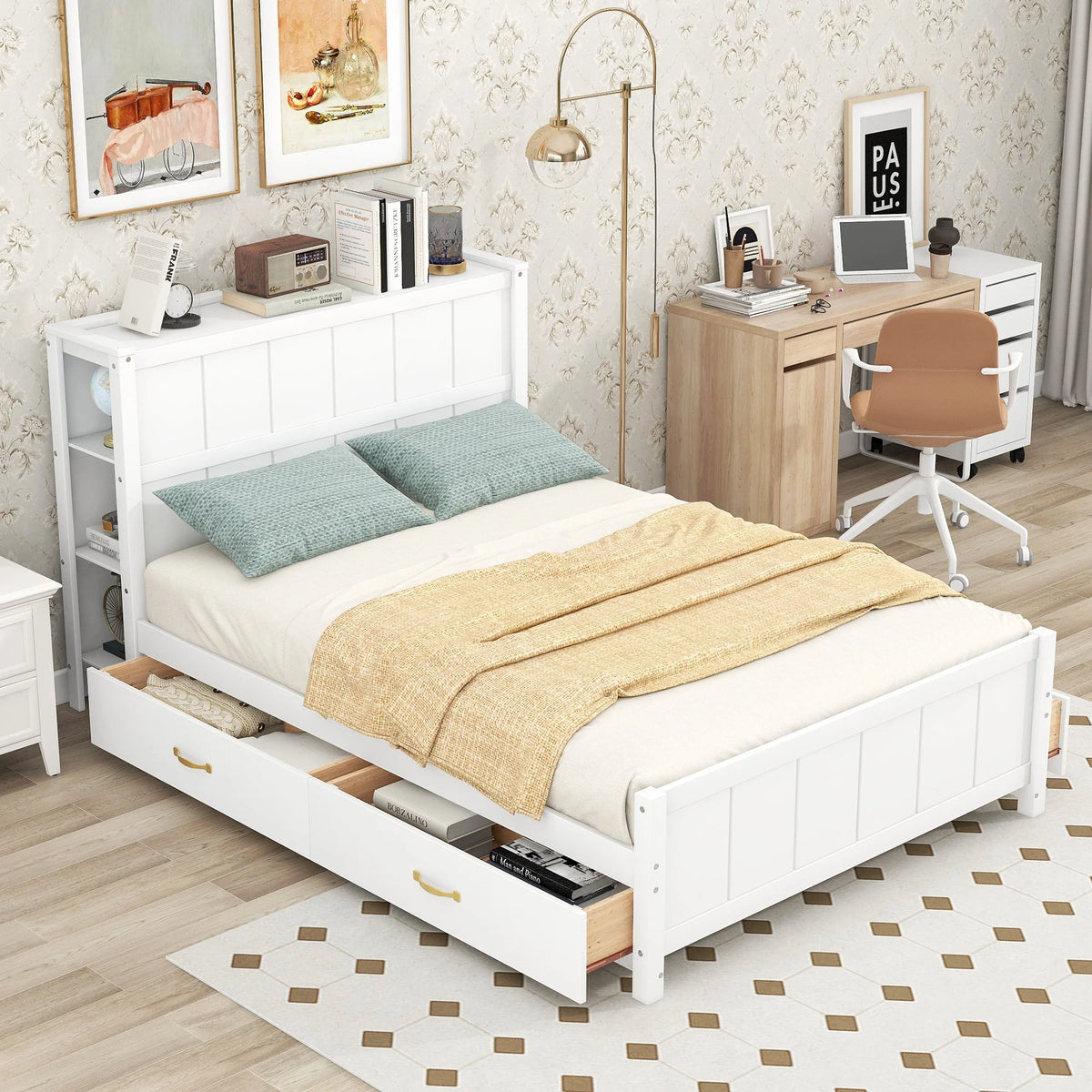 Full Size Platform Bed with Storage White W277464