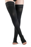 Black 20-30 mmHg Thigh High Open Toe Compression Stockings Z2380