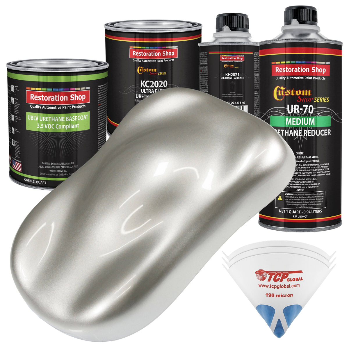 Sterling Silver Metallic Urethane Basecoat Clearcoat Car Paint Quart Kit D3625