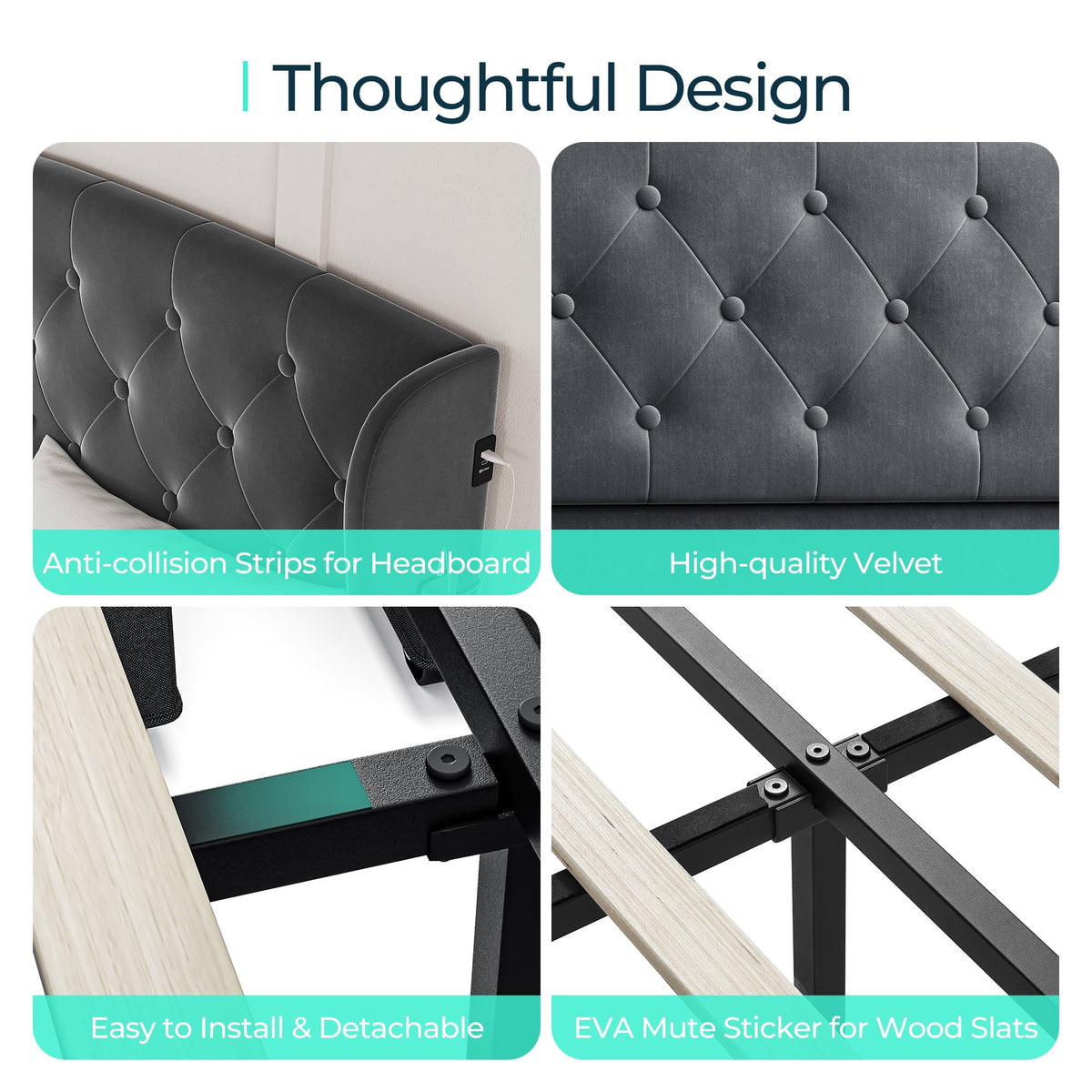 Queen Size Upholstered Platform Bed Frame with Headboard and 4 Storage Drawers N316