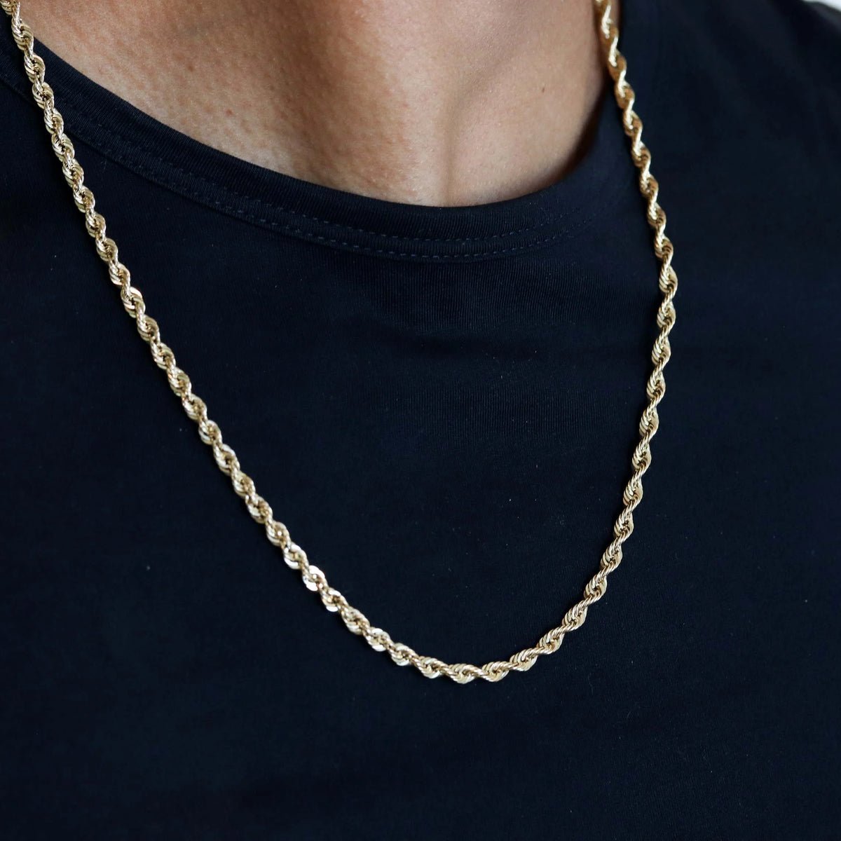 14K Solid Gold Rope Chain Necklace 4mm 16" - 24" B395663