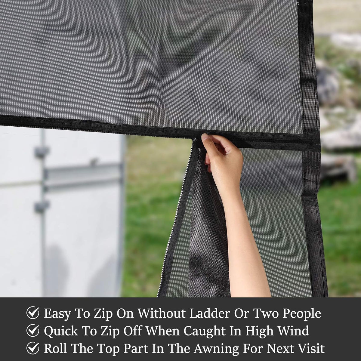 Black Mesh UV Blocker RV Awning Sun Shade Screen 15' x 9' G789289