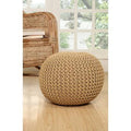Mustard Cotton Round Pouf Ottoman N996585