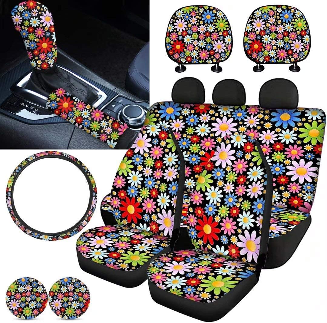 Purple Sugar Skull Car Seat Cover Set 11 PCS T50763