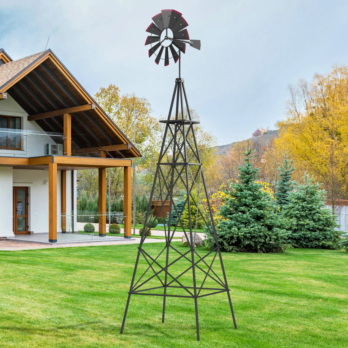 8 ft Ornamental Windmill with 4 Support Legs Gray W29622