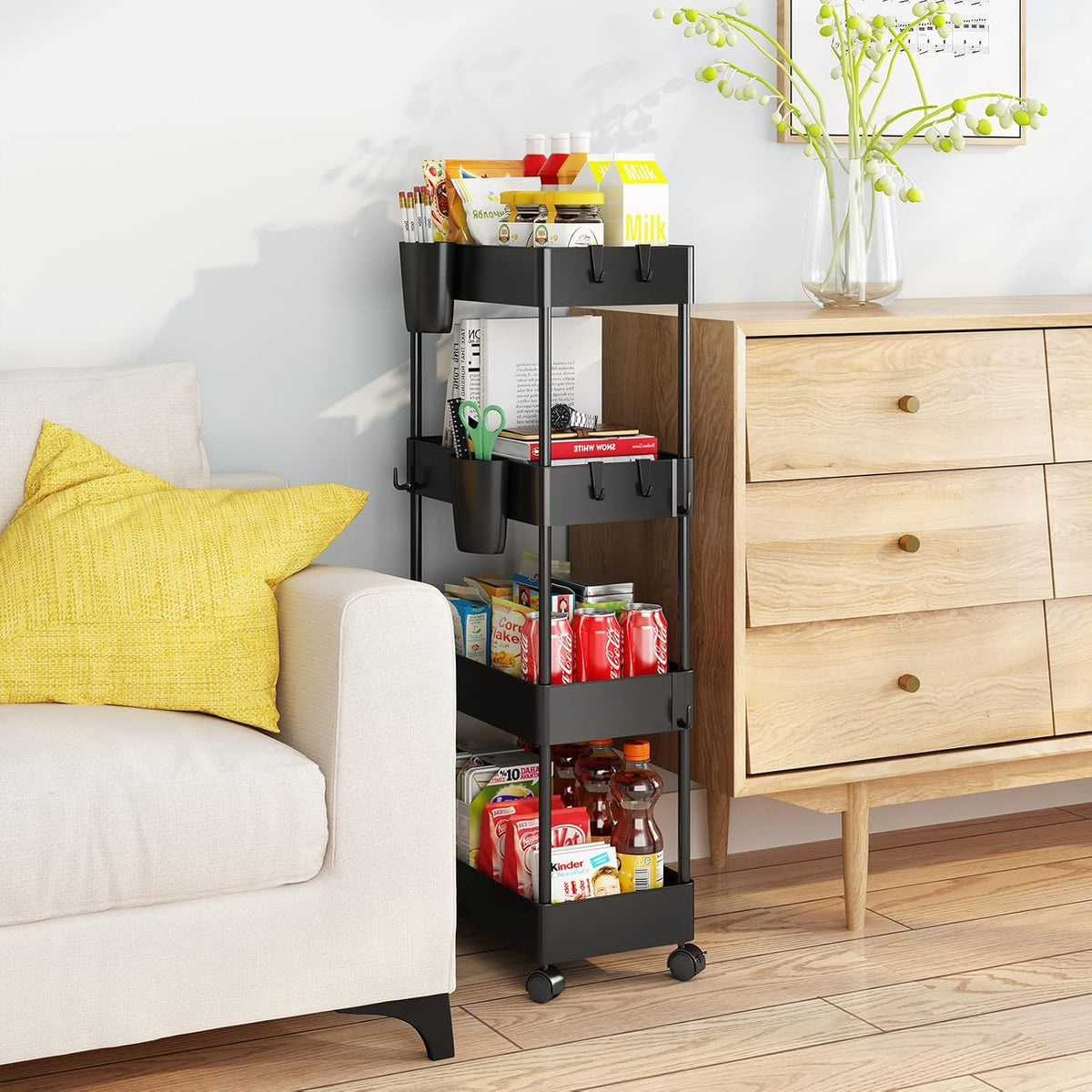 Black 4-Tier Rolling Utility Cart J9480