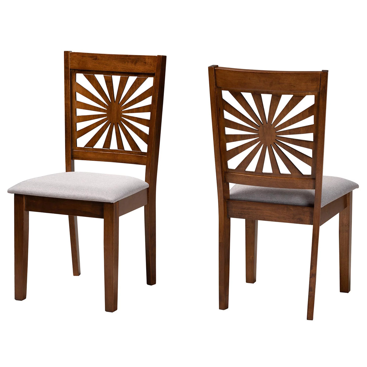 Grey Fabric and Walnut Brown Wood 2-Piece Dining Chair Set D588106