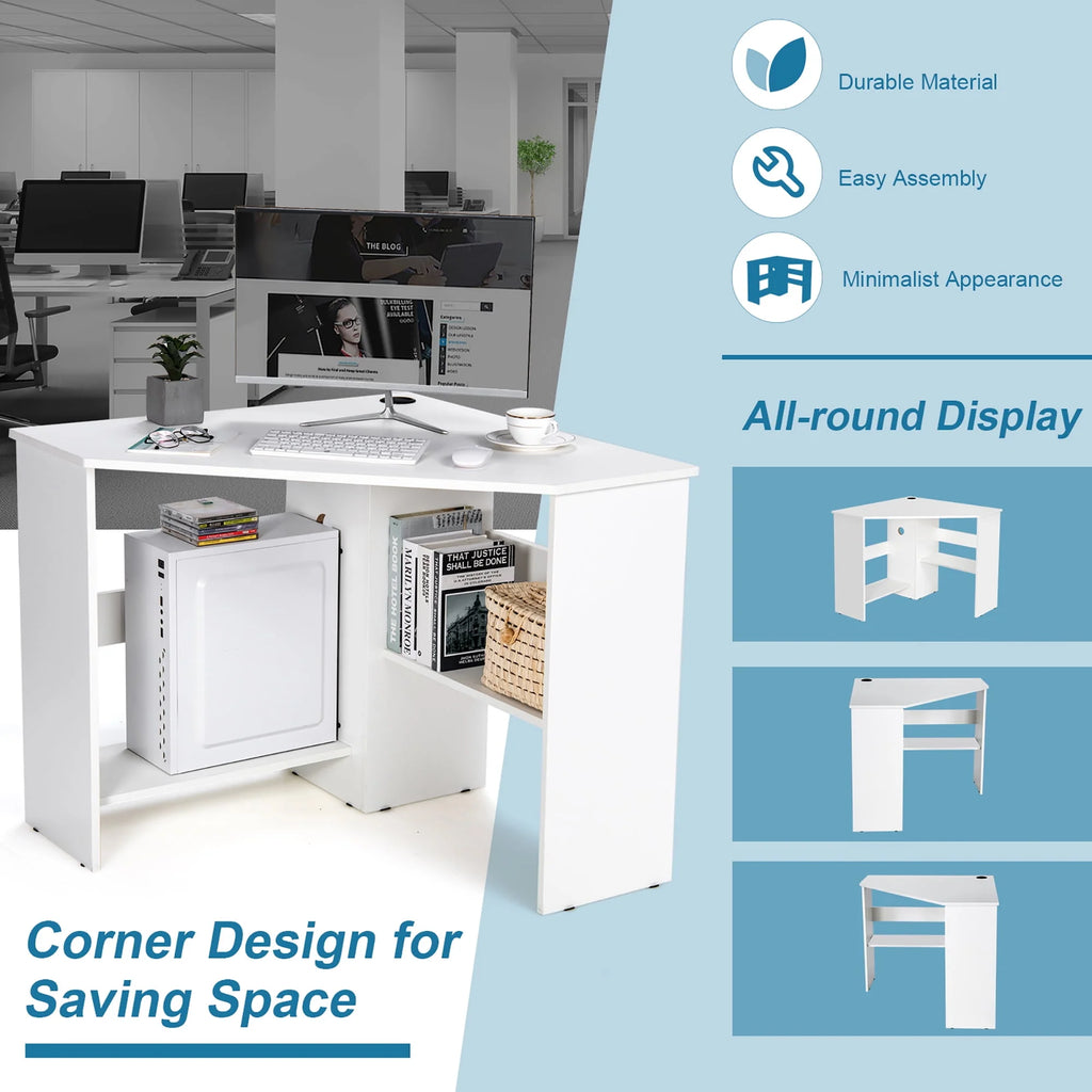 Corner Computer Desk with Storage Shelf F64866