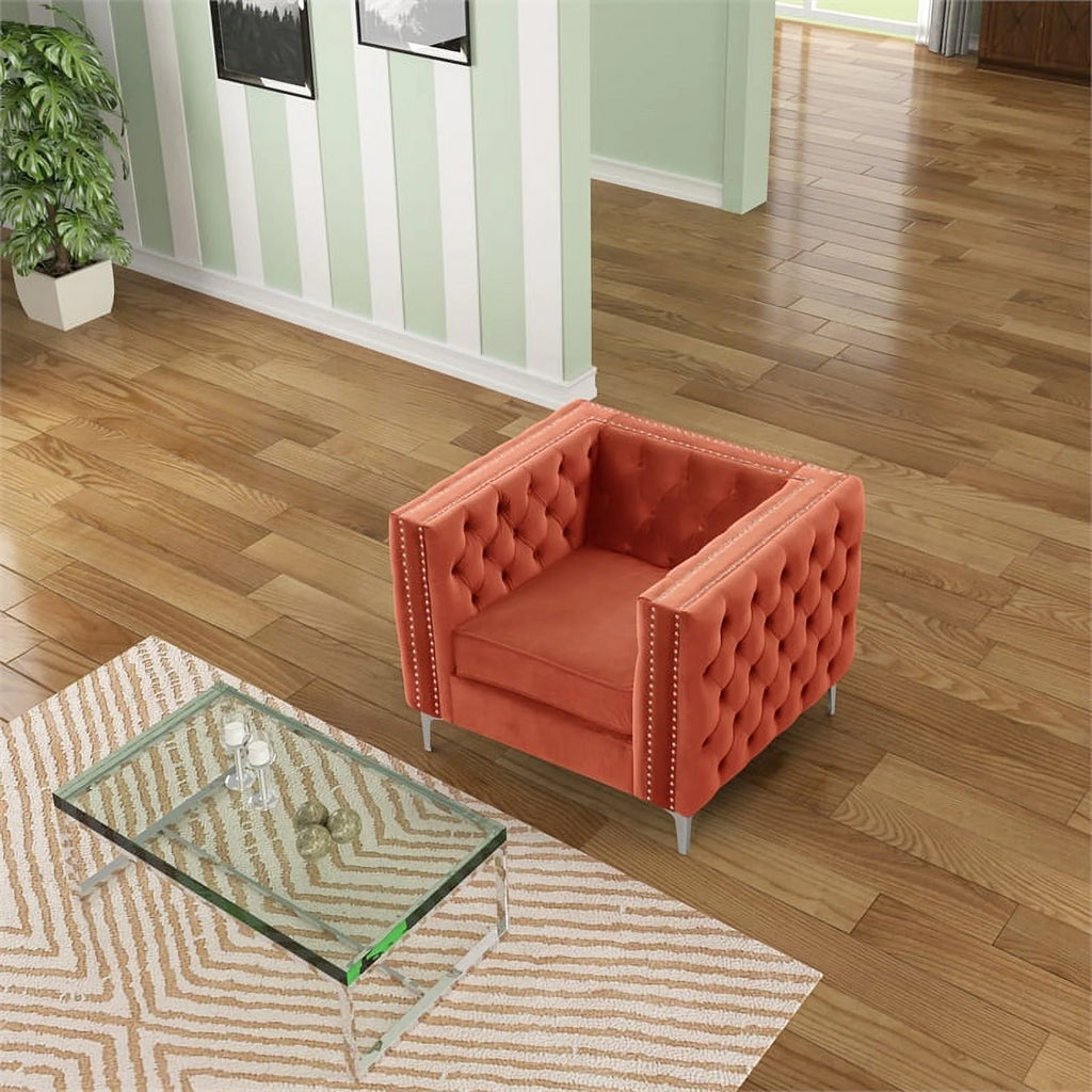 3-PC Velvet Loveseat and 2 Chairs Set Orange B718