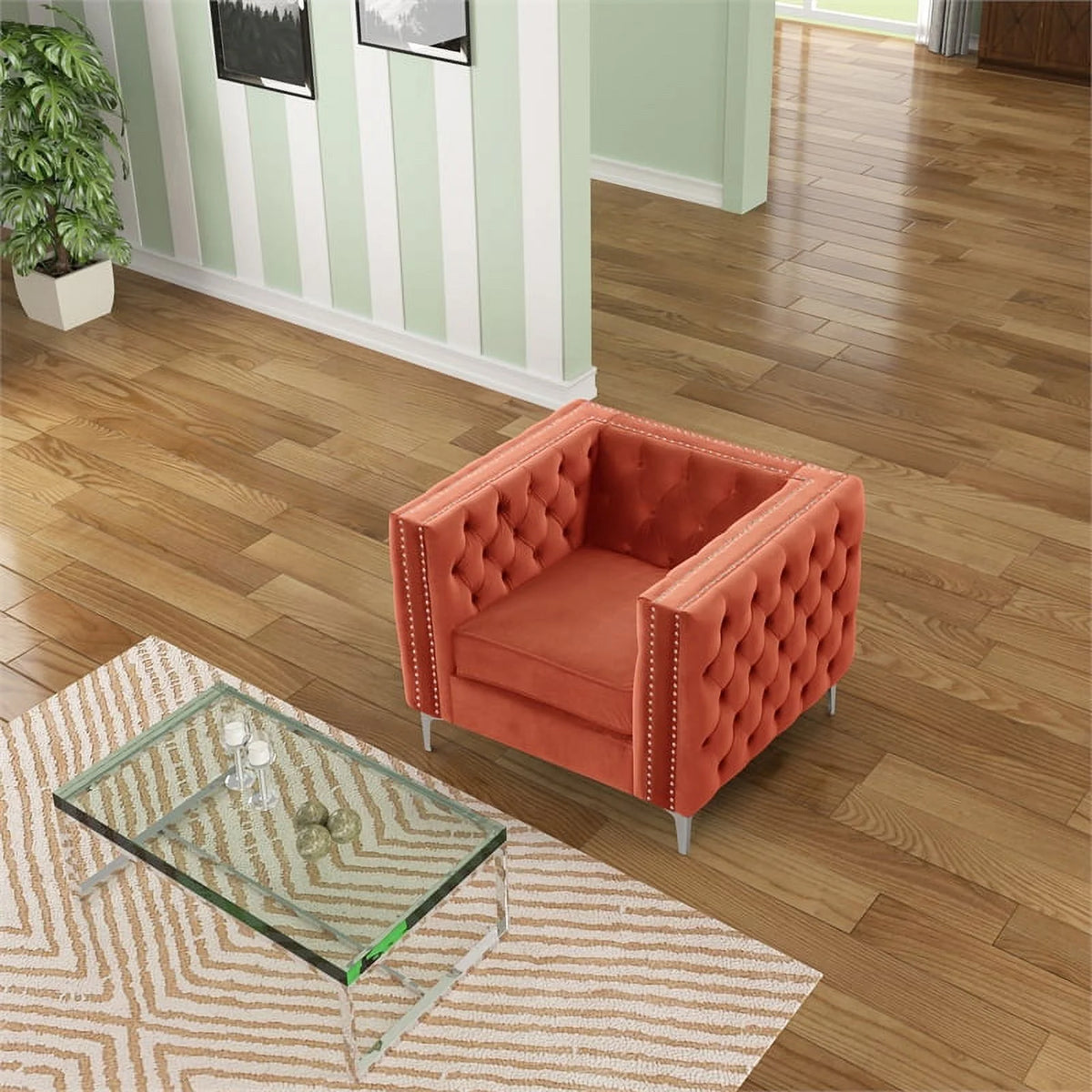 3-PC Velvet Loveseat and 2 Chairs Set Orange B718