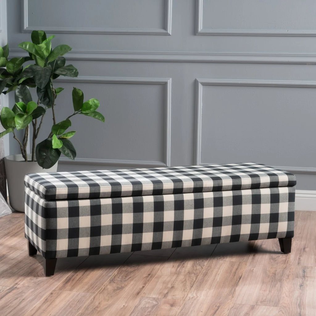 Black Checkerboard Fabric Storage Ottoman C198