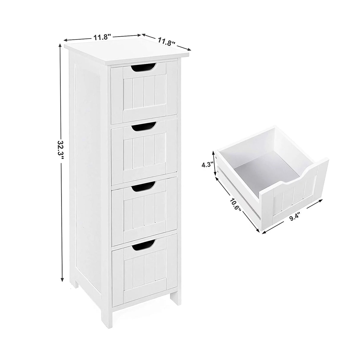 White 4 Drawer Wooden Floor Cabinet U5803