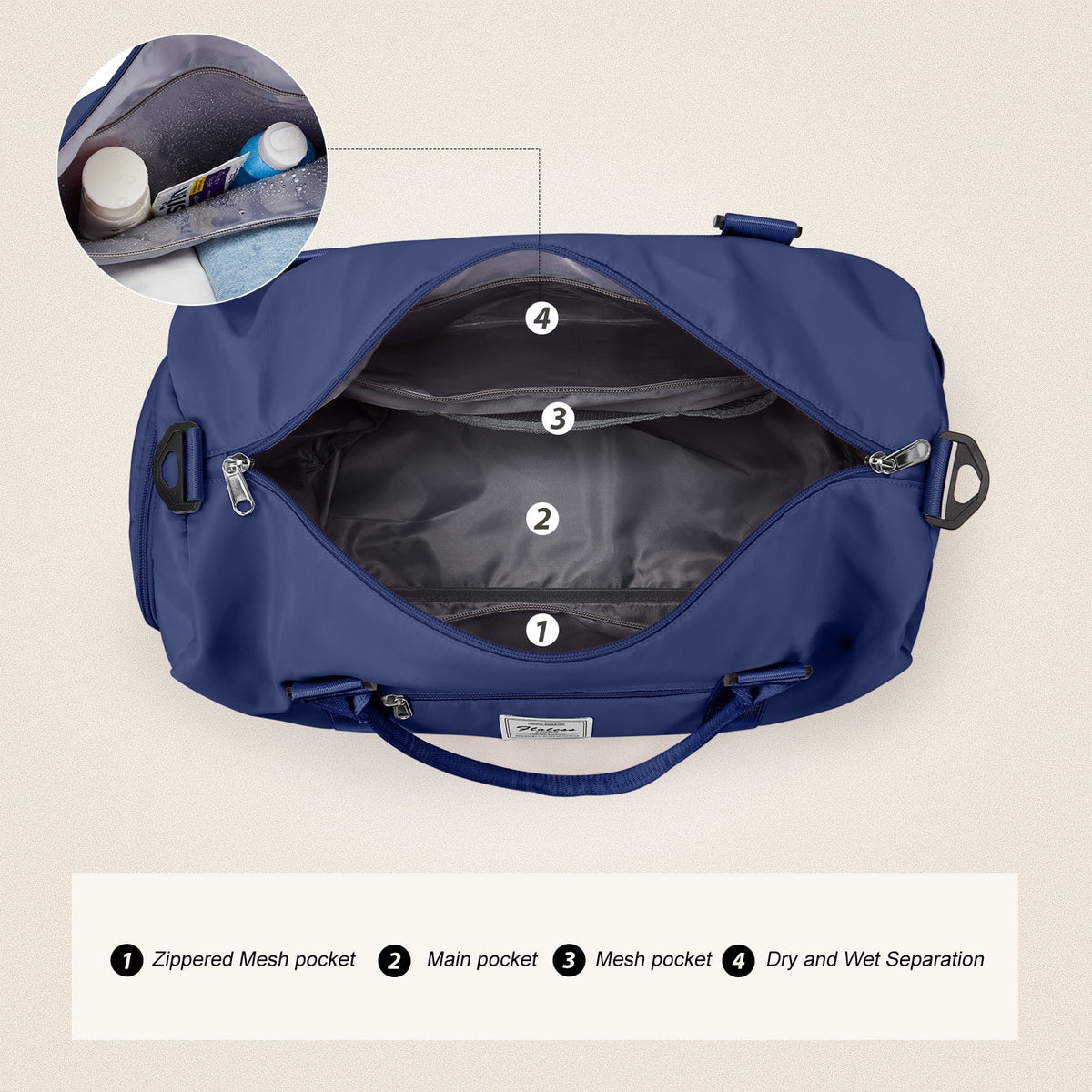 Waterproof Travel Duffel Bag with Shoes Compartment and Wet Pocket A479