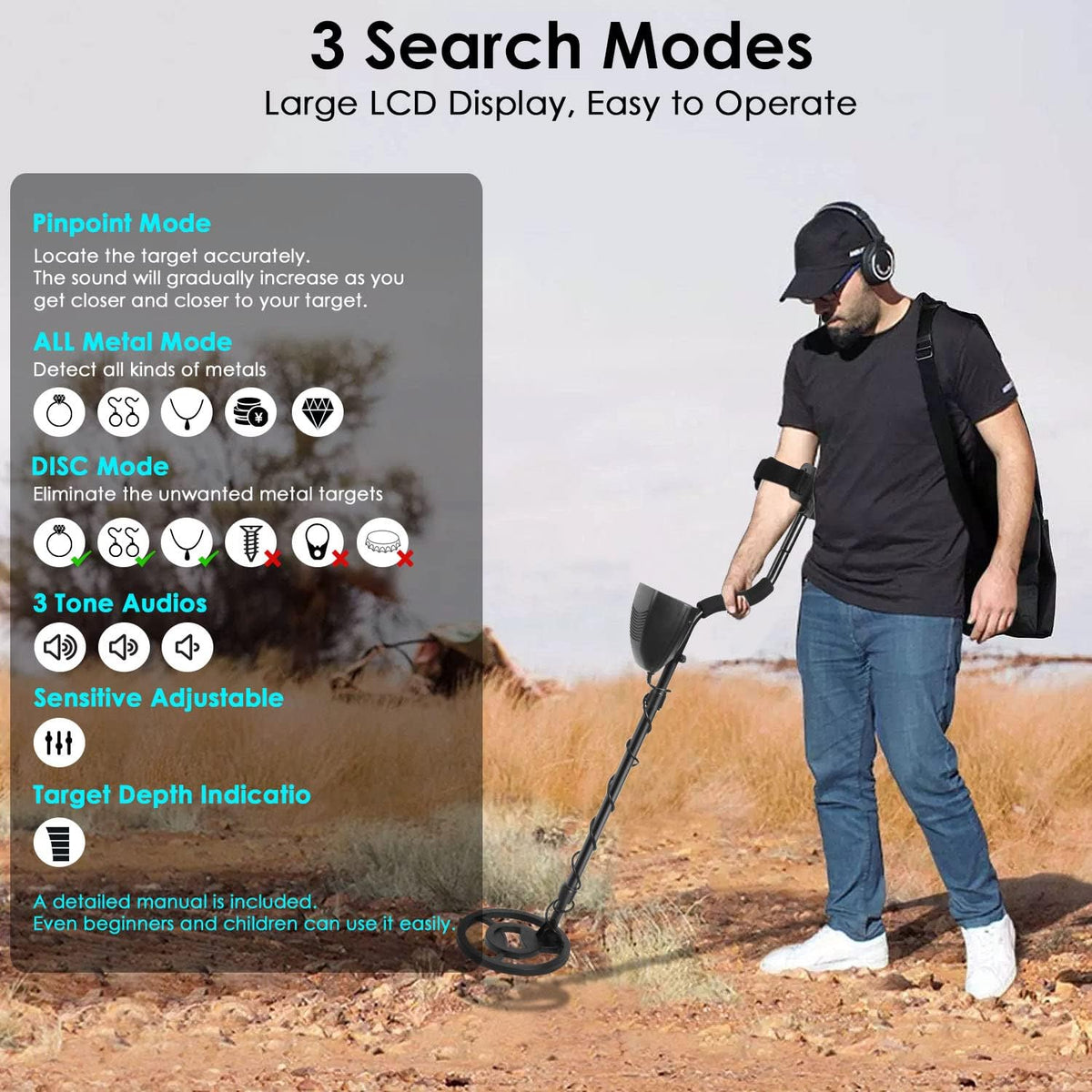 10" Depth Waterproof Metal Detector with LCD Display E524