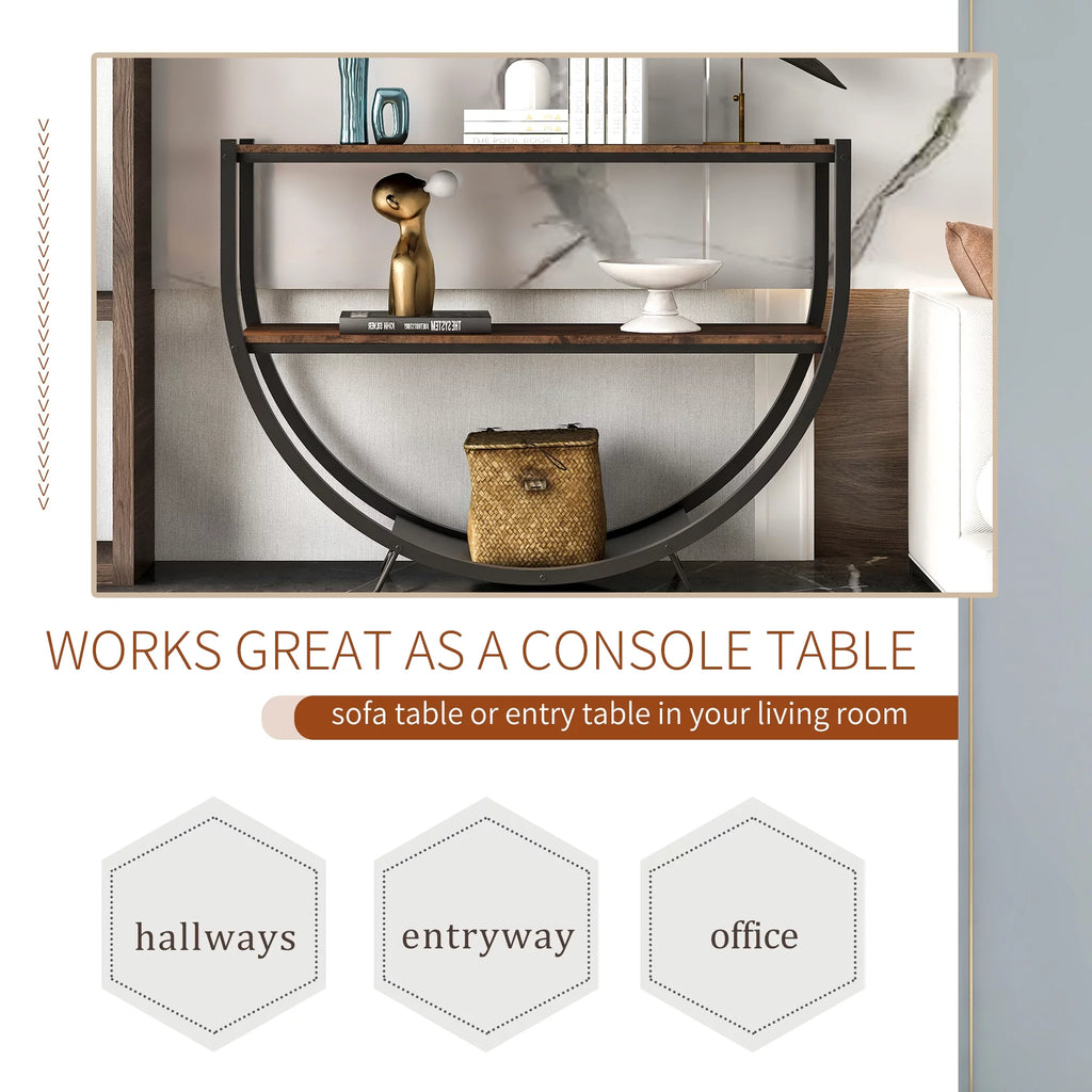 Distressed Brown Metal Wood Console Table Z2679