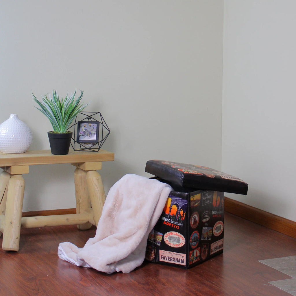 15" Brown Collapsible Wooden Storage Ottoman O683015