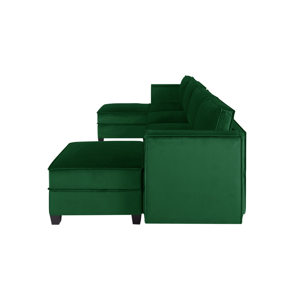 Modern Large Velvet U-Shaped Convertible Sectional Sofa Bed with Removable Storage Ottomans M1049