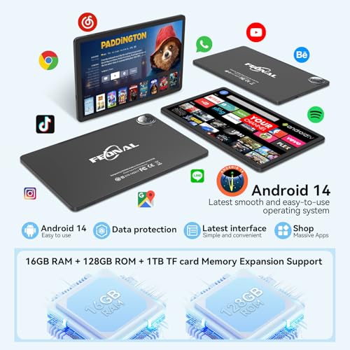 11 inch Android 14 Tablet, 128GB ROM 16GB RAM, 4G LTE, Octa-Core, 21MP Dual Camera, 1TB Expand, FHD Screen, 7000mAh A847