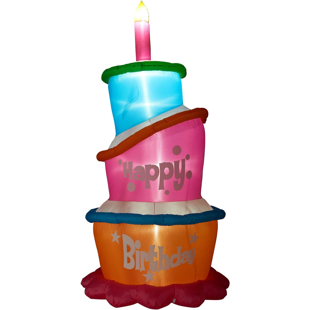 Yard Inflatable Tall Happy Birthday Cake with Faux Candle Blow Up with Lights and Storage Bag 144" K59771