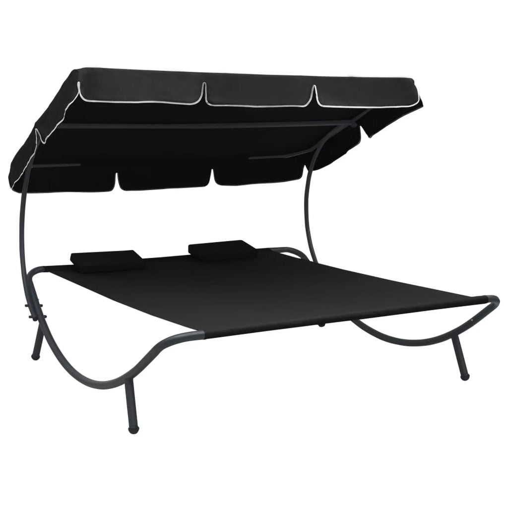 Patio Bed with Canopy and Pillows Black Z339