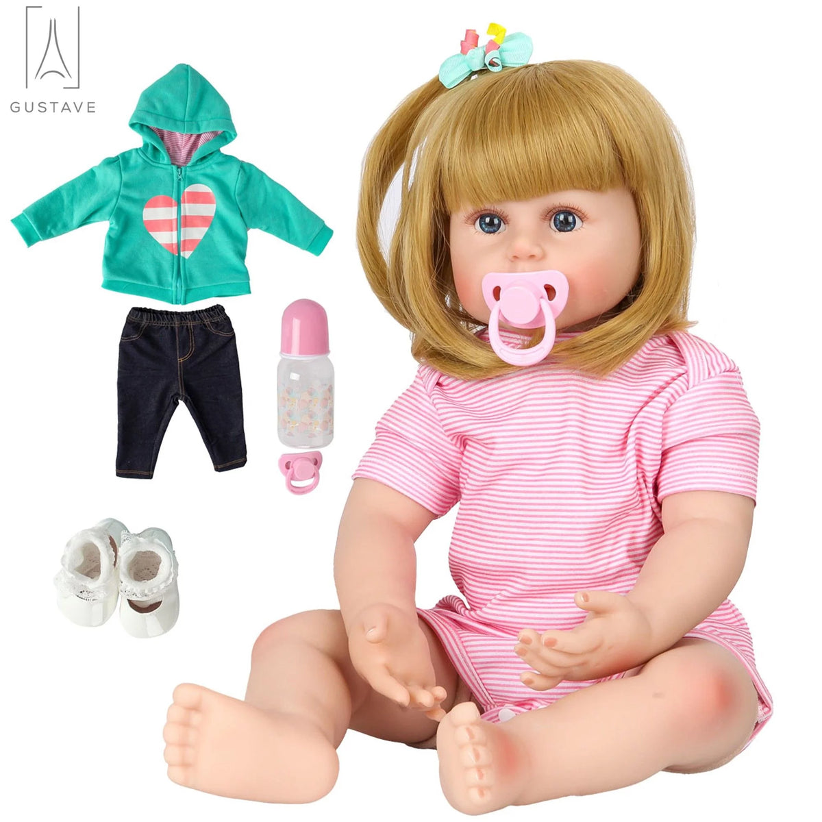 24 Inch Blond Hair Silicone Vinyl Baby Doll Y75580