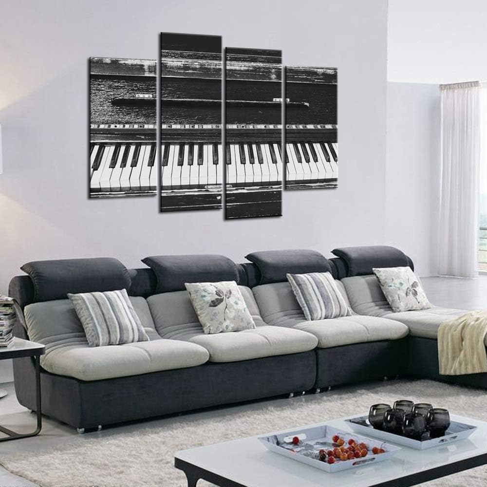Black and White Piano Keyboard 4 Piece Canvas Wall Art with Frame C29005
