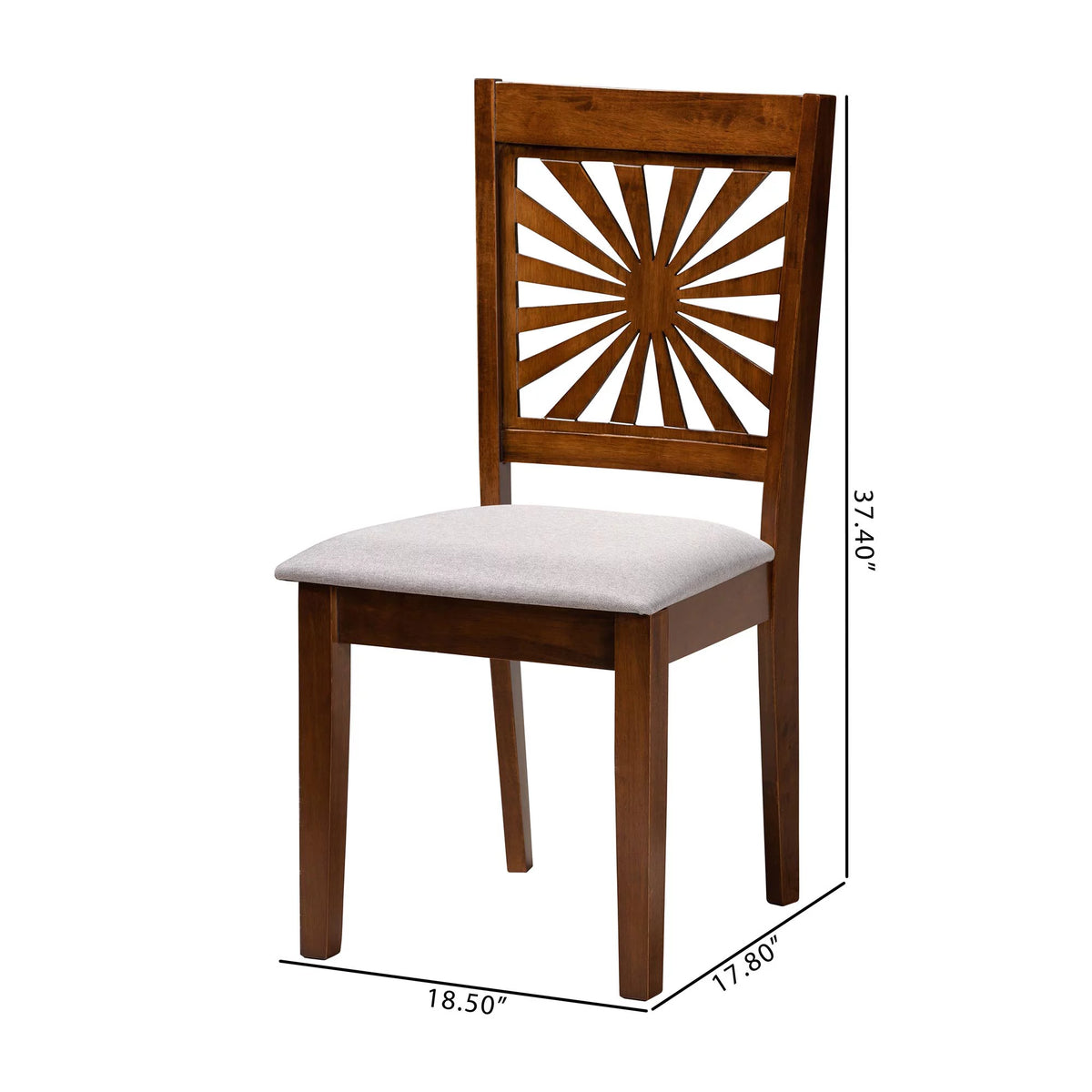 Grey Fabric and Walnut Brown Wood 2-Piece Dining Chair Set D588106