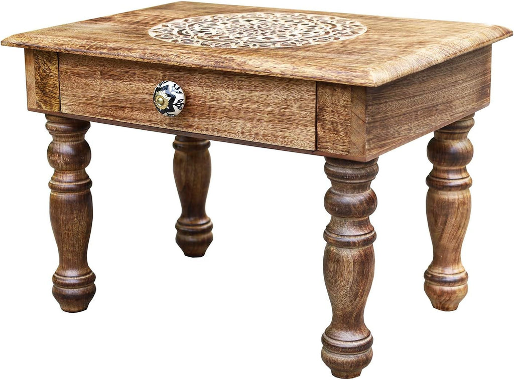 Solid Mango Wood Hand Carved Puja Shrine Altar Meditation Table Y313