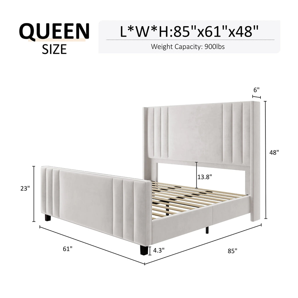 Velvet Upholstered Queen Size Bed Frame with Headboard X421