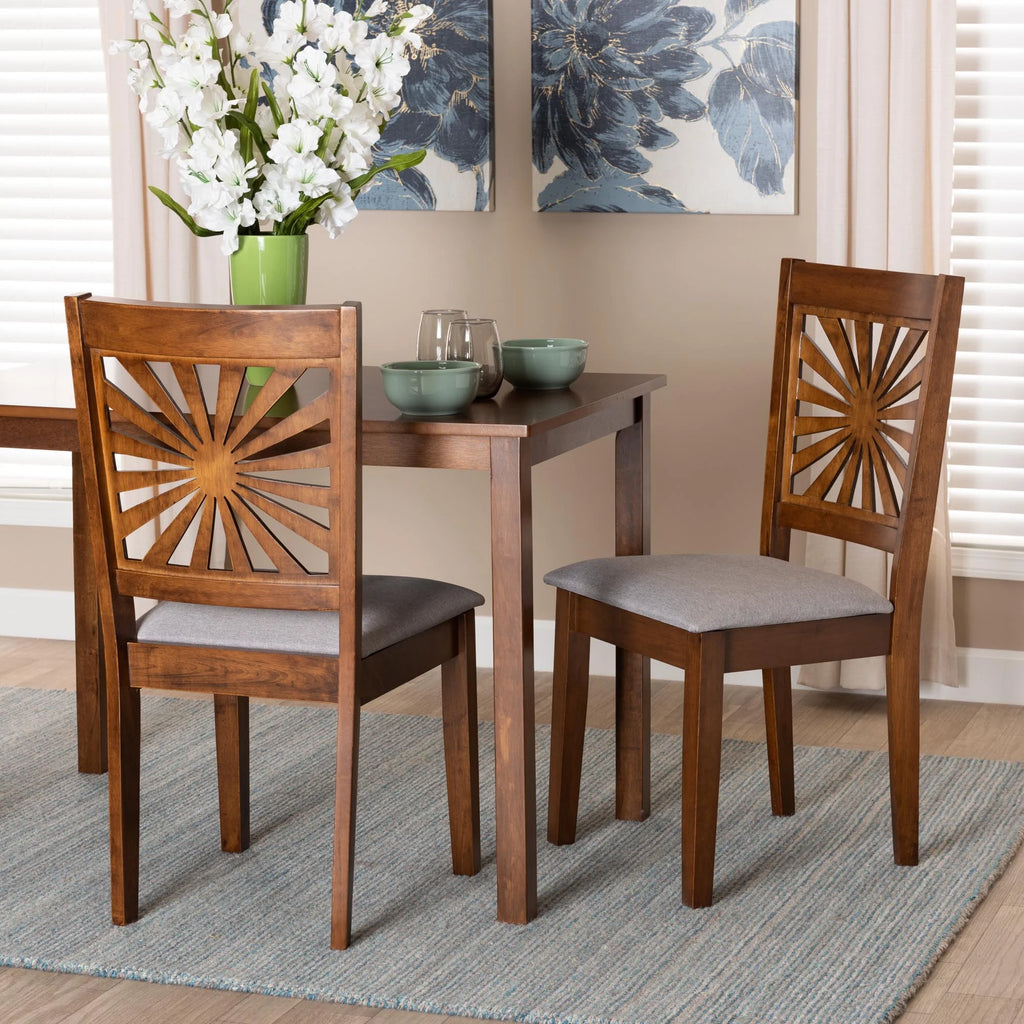 Grey Fabric and Walnut Brown Wood 2-Piece Dining Chair Set D588106