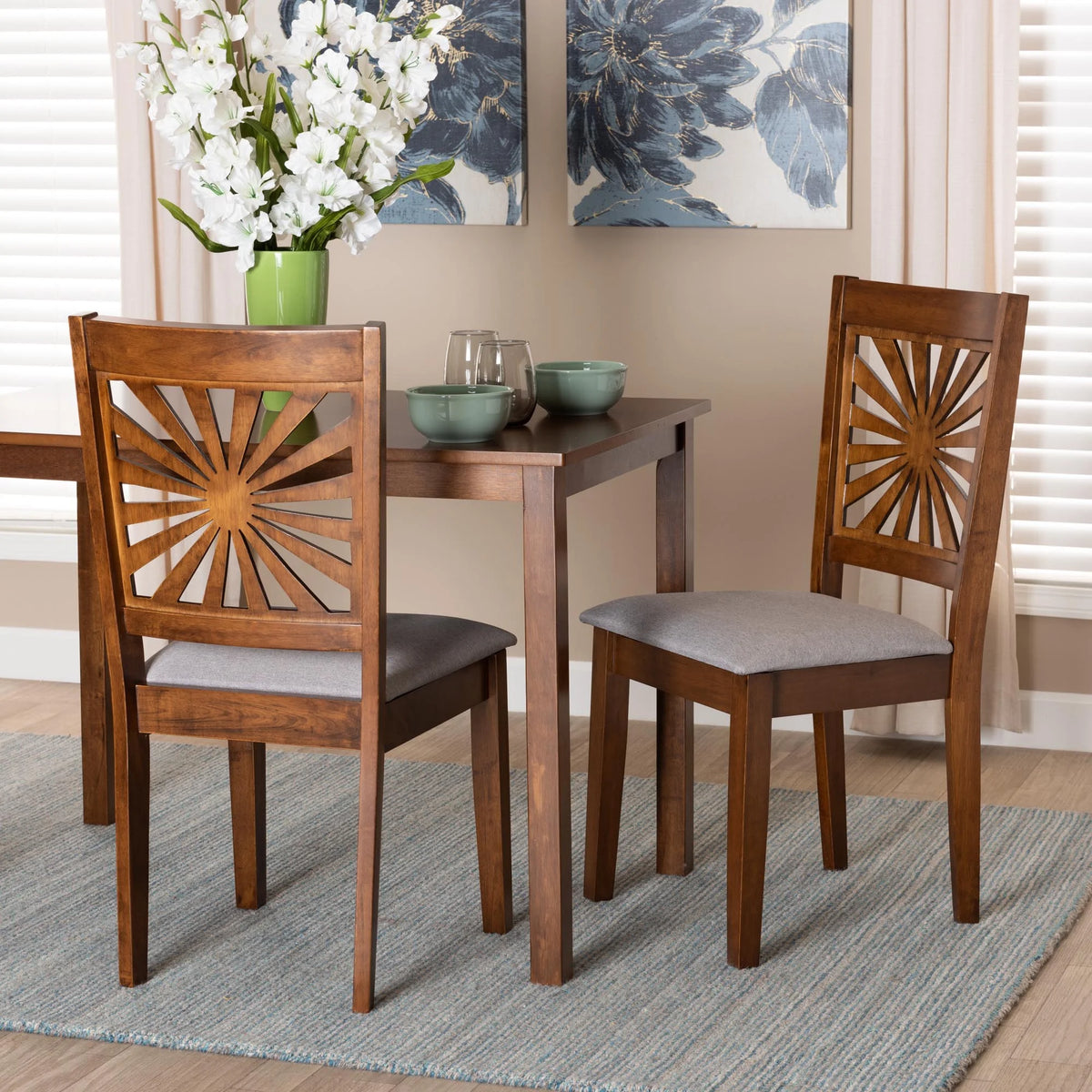 Grey Fabric and Walnut Brown Wood 2-Piece Dining Chair Set D588106