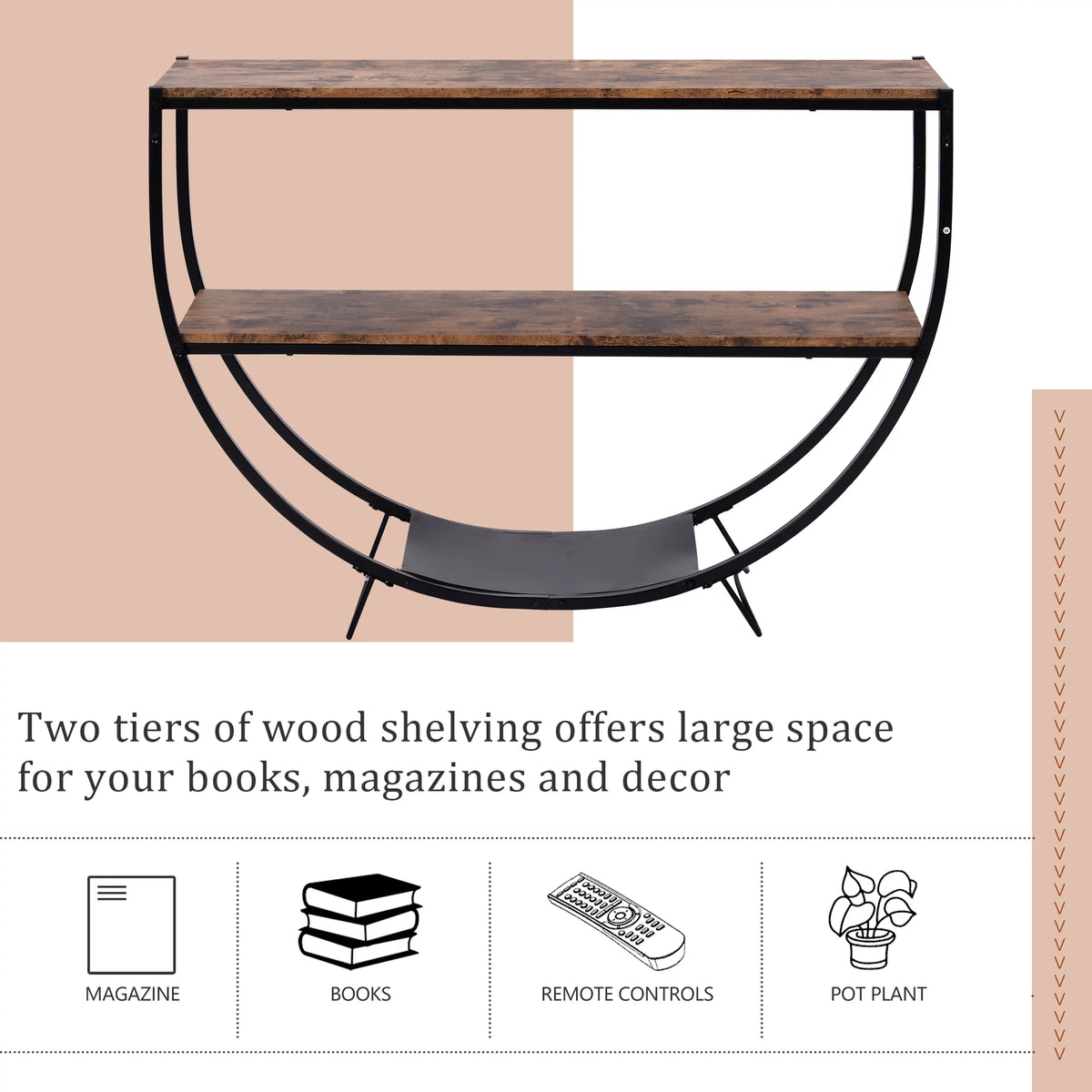 Distressed Brown Metal Wood Console Table Z2679