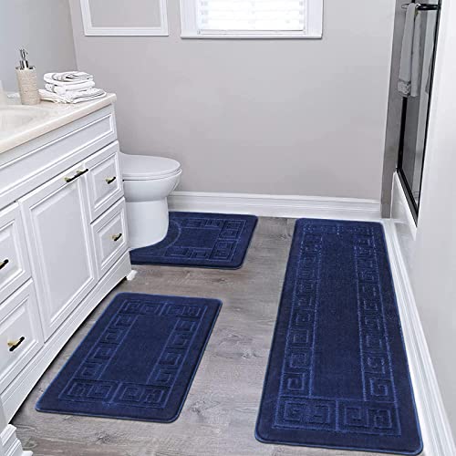 Black Non Slip Shaggy Microfiber Bathroom Rugs 3 Piece I787