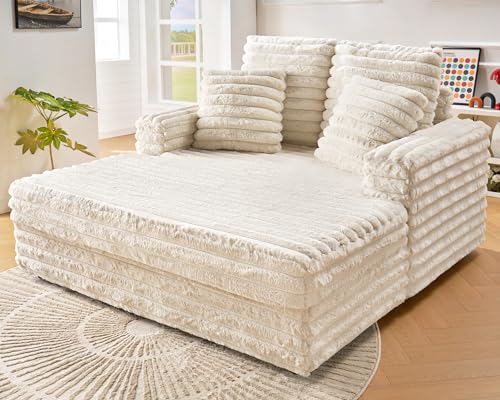 Off-White Upholstered Chaise Lounge Sofa Bed with Throw Pillows L450232