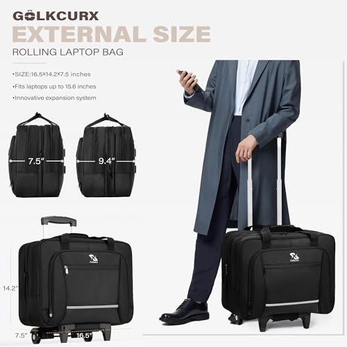Black Rolling Laptop Bag with Wheels J6097
