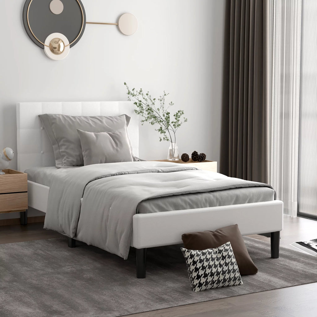 Twin Upholstered Bed Frame with Tufted Headboard Beige Z777
