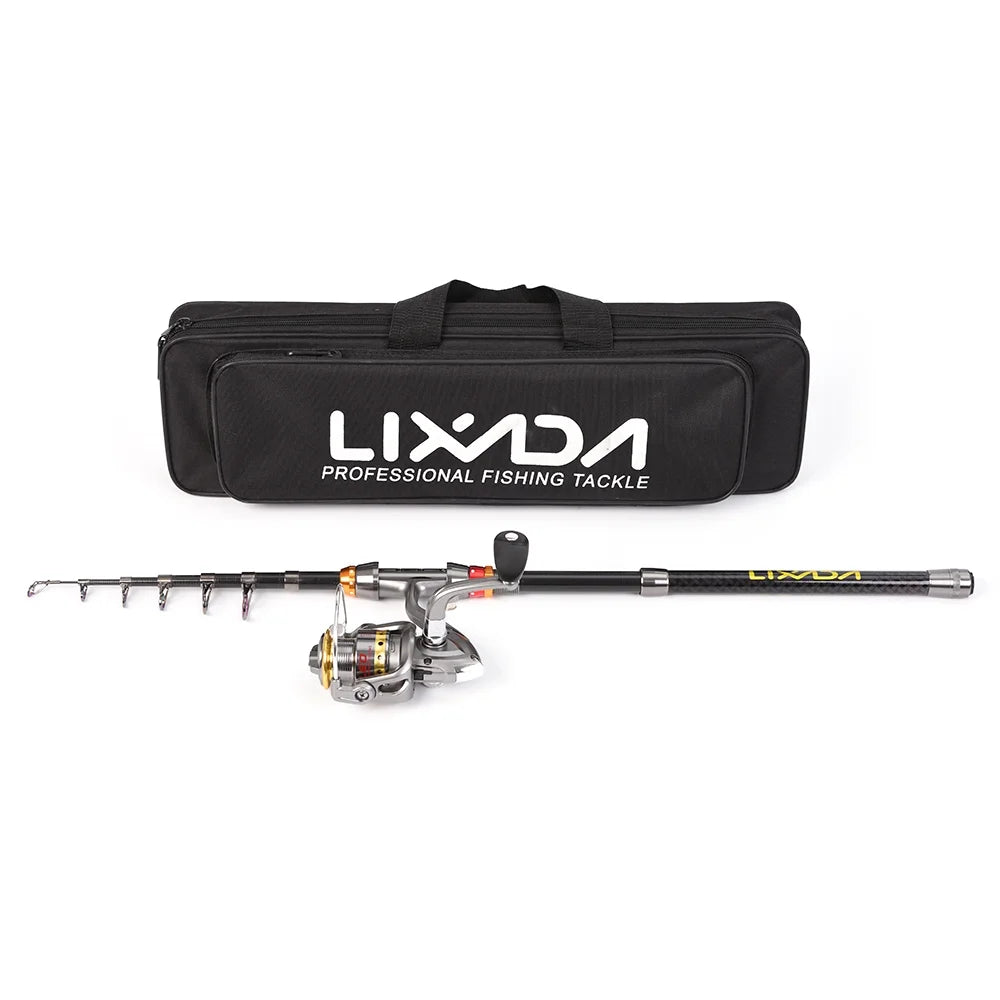 Telescopic Fishing Rod and Reel Combo Carbon Fiber Spinning Reel Tackle Bag Set B419