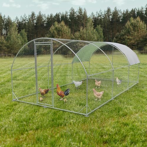 Metal Chicken Coop with Run, 19.6'x9.8'x6.4' X3829