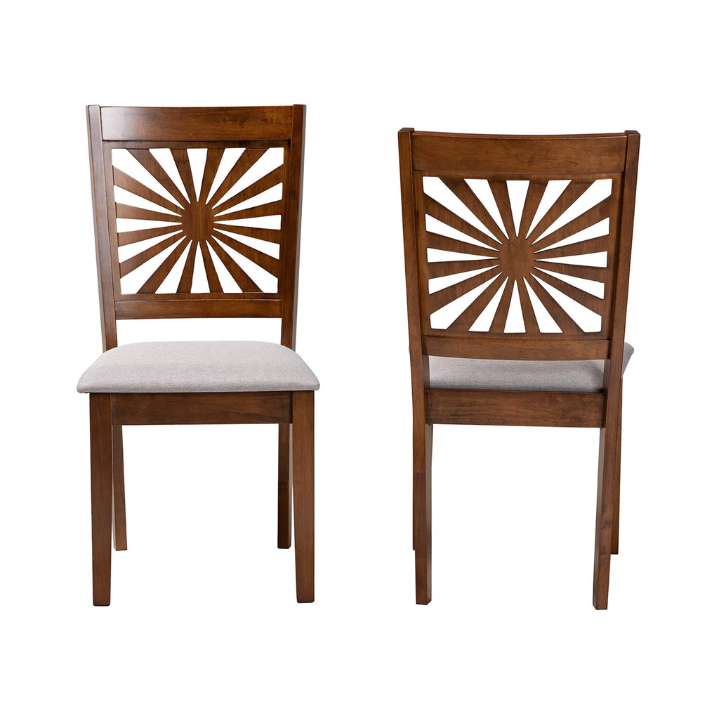 Grey Fabric and Walnut Brown Wood 2-Piece Dining Chair Set D588106