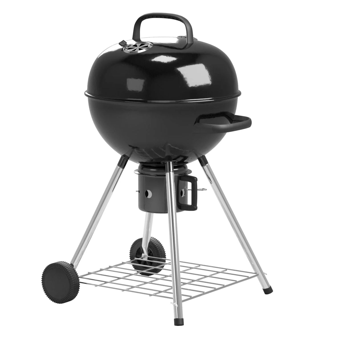Black 29” Barrel Outdoor Charcoal Grill with Side Shelf and Wheels K380375