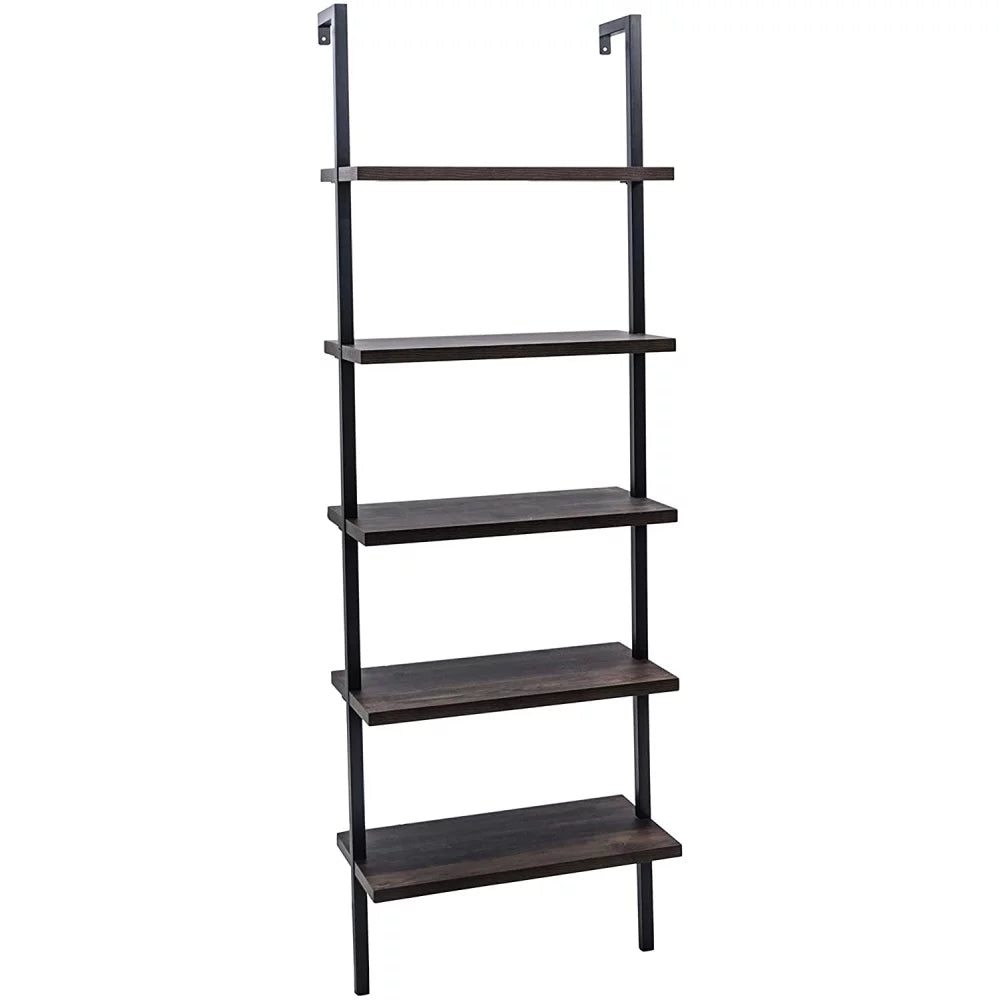 5-Shelf Wood Ladder Bookcase with Metal Frame I71040