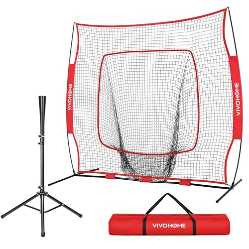 7x7 Ft Baseball Softball Practice Net with Batting Tee and Carry Bag O52643
