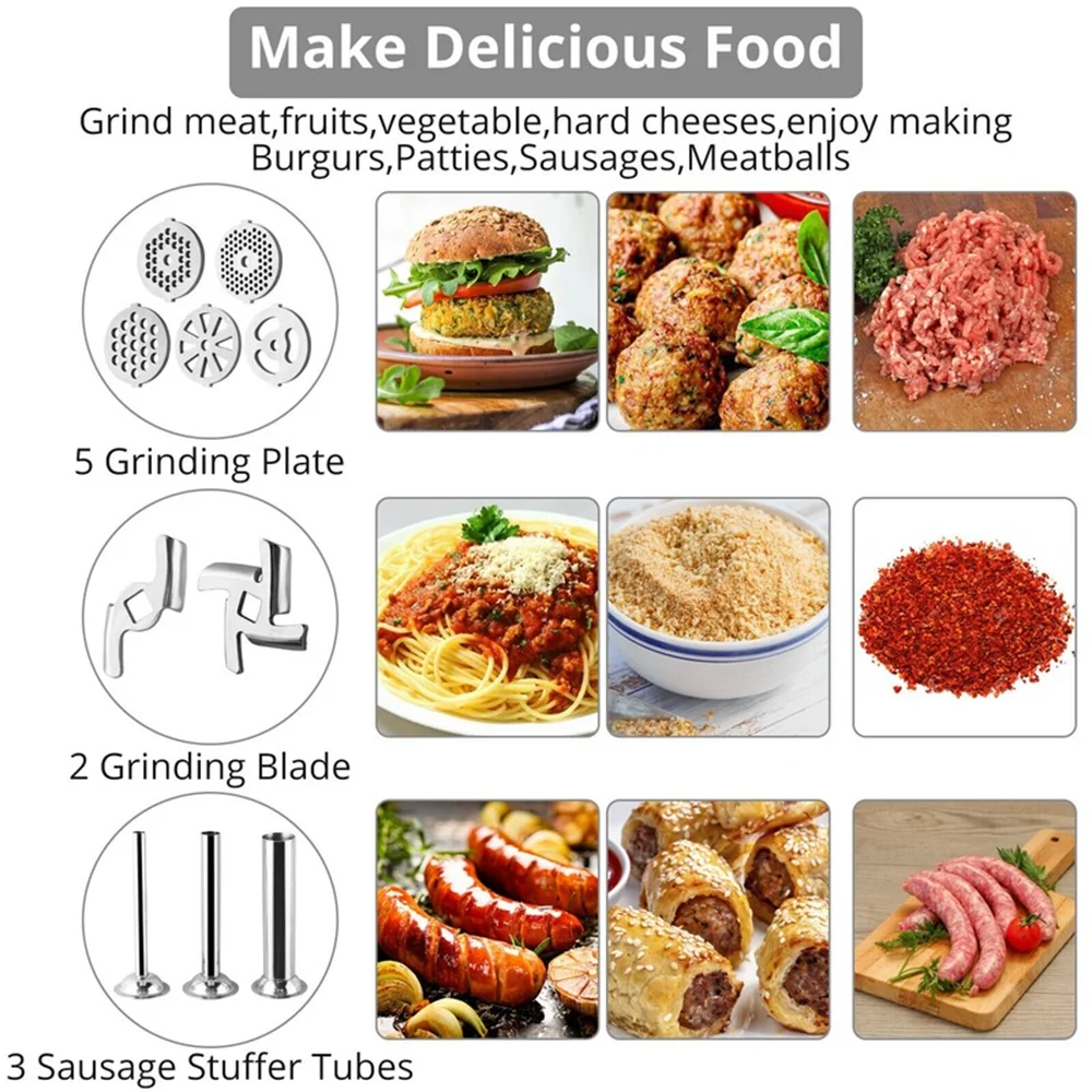 Metal Food Grinder Attachment for KitchenAid Stand Mixers with Sausage Stuffer Tubes H8789