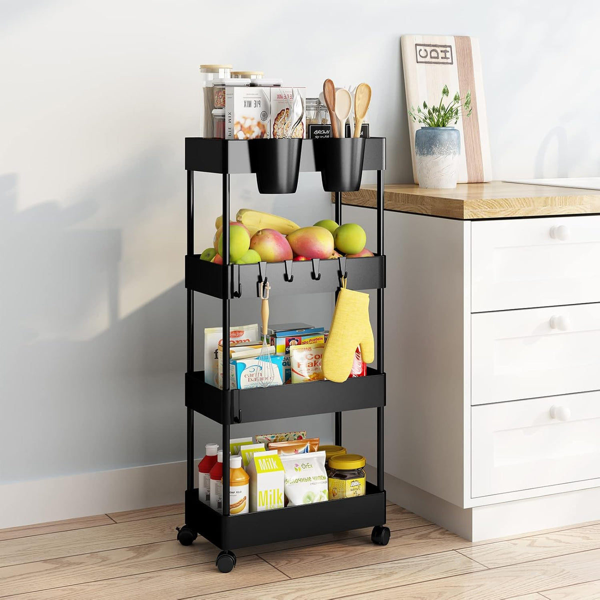 Black 4-Tier Rolling Utility Cart J9480