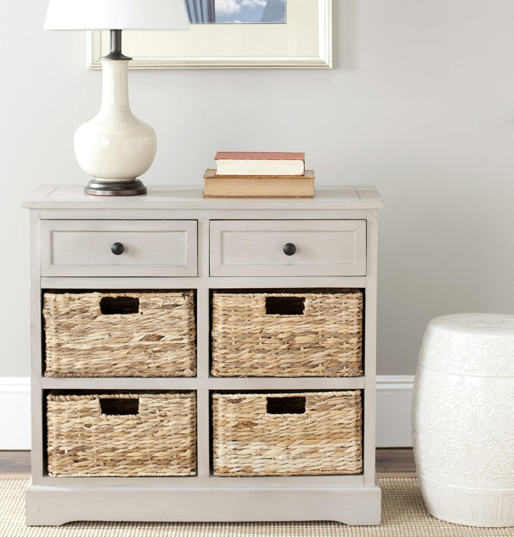 Whitewash Wicker Basket Storage Unit F80461