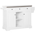White Pine Wood Stainless Steel Rolling Kitchen Island Cart M7096